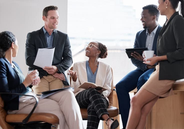 Business leaders discussing digital transformation and technology strategy